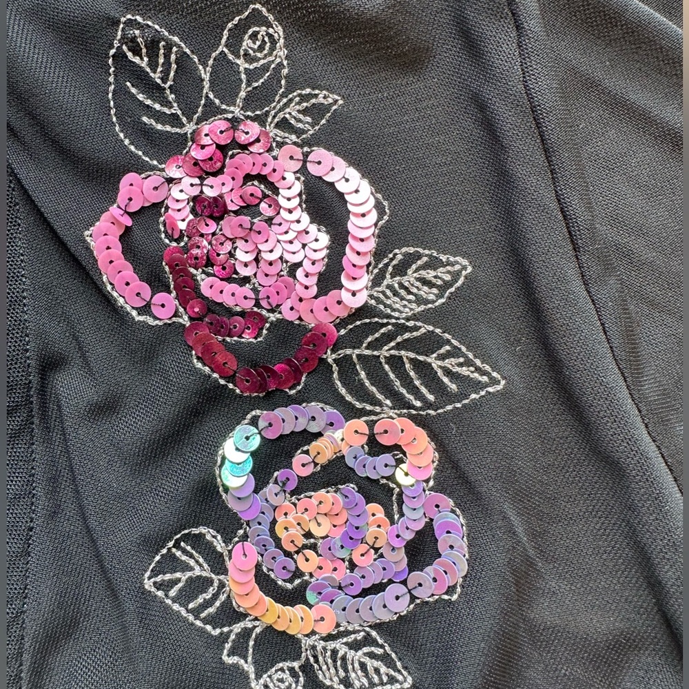 Vintage Y2K Fairy New York & Company Black Mesh Wrap Blouse with Pink Sequins - Picture 7 of 13